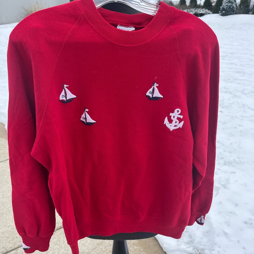 Ladies BW Basset Walker vintage large ships boats sweatshirt red